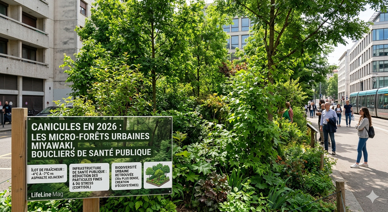 Comment rafraîchir les villes en 2026, bienfaits de la nature sur la santé, plantation Miyawaki France, actualité transition écologique, solutions canicule urbaine, magazine santé naturelle et société.